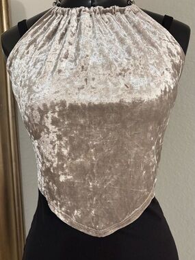 Just Polly Tan Velvet Chain Halter Top Size XL. Edgy yet still sophisticated